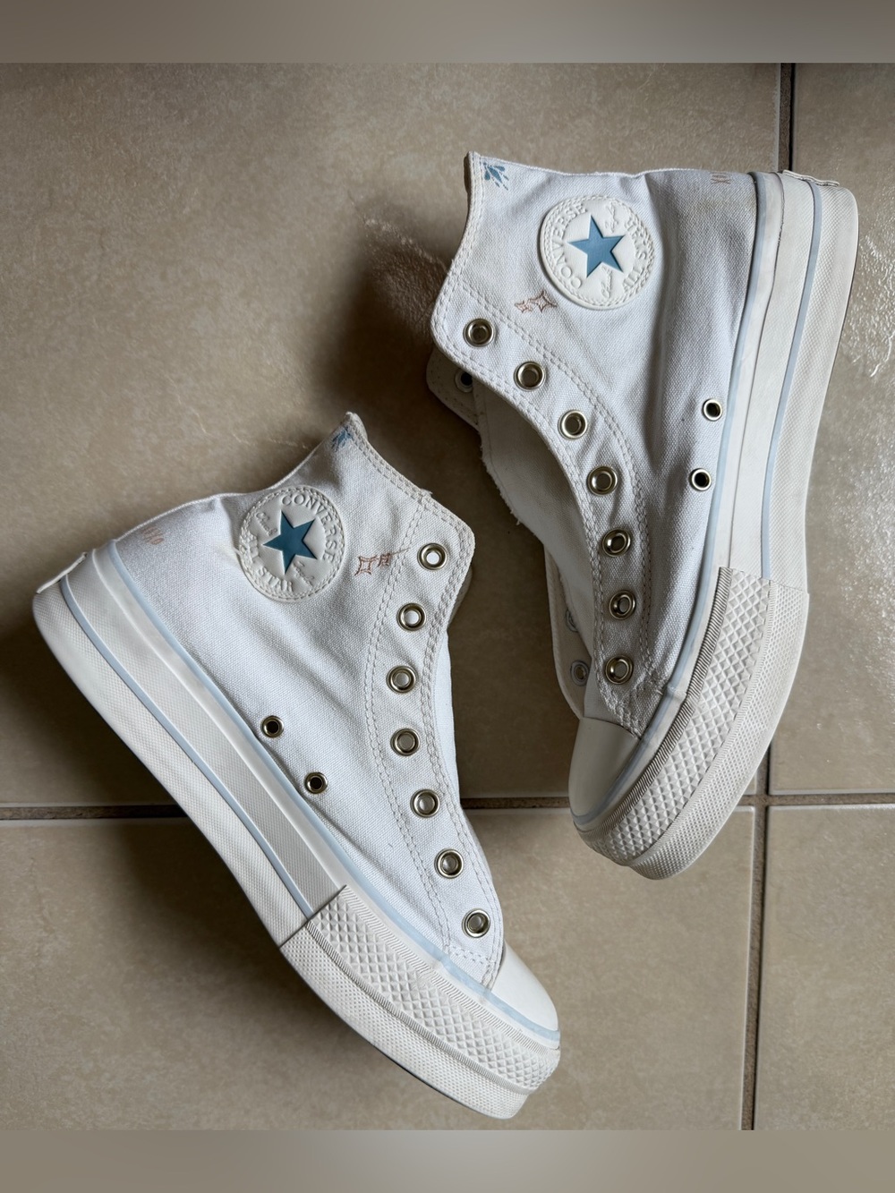 Converse All Star Lift Platform High Top Tiny Tattoos White Sz 10 No Lace
